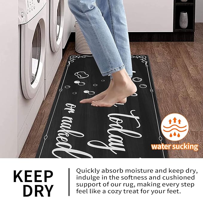 XLHOMO Laundry Room Rug Runner, 17"x60" Non Slip Nappa Leather Laundry Rugs, Black Farmhouse Washable Floor Laundry Mats for Laundry Room, Kitchen, Washroom, Bathroom, Mudroom, Hallway Entryway Decor