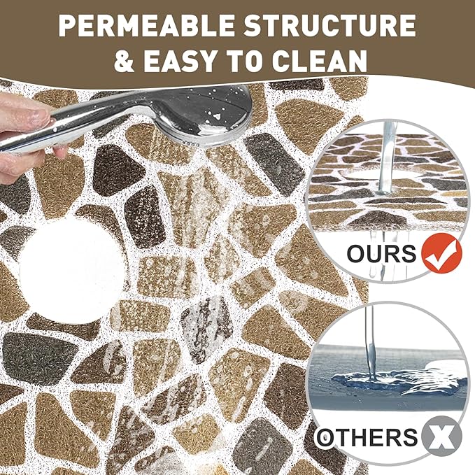 Square Shower Mat Non Slip: 24 x 24 Inch Extra Large Shower Mats with Drain Hole in Middle - PVC Loofah Anti Slip Shower Floor Matt for Inside Shower