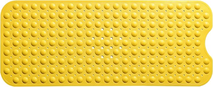 Extra-Long Non-Slip Bathtub & Shower Mat 39”x16” (Smooth/Non-Textured Tubs Only) Safe, Clean, Machine-Washable, Superior Grip&Drainage, Vinyl, Opaque Yellow