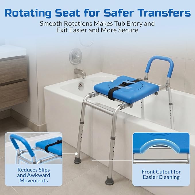 Platinum Health Roundabout 2.0 Sliding Transfer Bench with Rotating Seat. Padded for Warmth/Comfort. Enjoy Safe, Fast, Easy, Pain-Free, Strain-Free tub and Shower transfers. Ideal for Seniors/Elderly