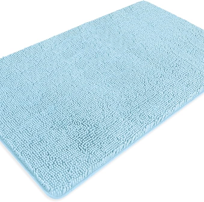 Bathroom Rugs 30 x 50 Inch – Extra Large Bath Mat | Absorbent and Washable Thick Chenille Bath Rugs Non-Slip Runner Rug for Bathroom, Shower, Tub(Light Blue)