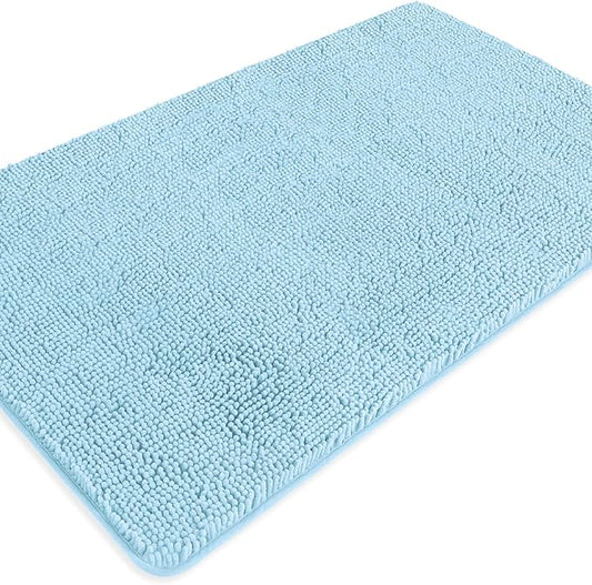 Bathroom Rugs 30 x 50 Inch – Extra Large Bath Mat | Absorbent and Washable Thick Chenille Bath Rugs Non-Slip Runner Rug for Bathroom, Shower, Tub(Light Blue)