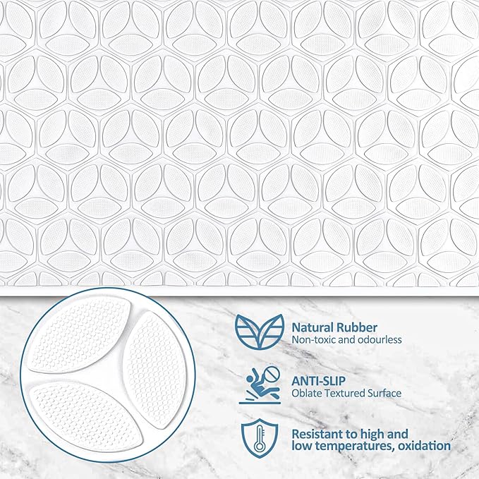 Non Slip Bathtub Mat | Real Rubber Bath Mat for Tub and Shower, Shower Mat for Daily Safety, Pet Dog Mat, Soft No-Slip Bath Mat | Nonskid Bathroom Tub Mat, 16” x 28”（White）