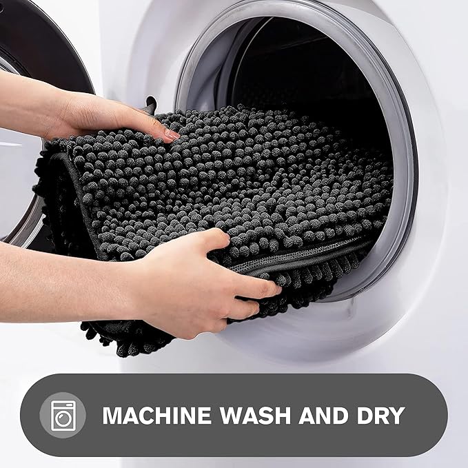 Bathroom Runner Rug 24 x 60 Inch – Extra Large Long Bath Mat | Absorbent and Washable Thick Chenille Bath Rug Non-Slip Runner Rug for Bathroom, Shower, Sink(Black)