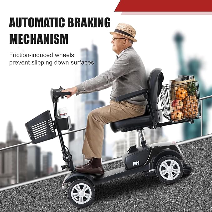 Mobility Scooter for Seniors and Adults M1 Gloss Black, 300W Motor, 9” Solid Tires, Foldable Heavy Duty Electric Scooter, Comfortable Adjustable Seat with 360° Rotation, Portable for Travel