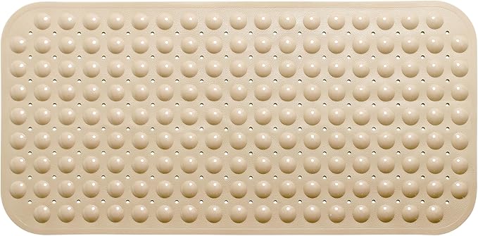 Large Non-Slip Bathtub & Shower Mat 31”x16” (Smooth/Non-Textured Tubs Only) Safe, Clean, Machine-Washable, Superior Grip&Drainage, Vinyl, Opaque Light Brown