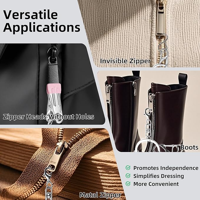 Lenporl Zipper Helper Pull for Dresses with 5 Hooks and Reinforced Design Zipper Helper with Detachable Clip Includes Bonus Metal Chain for Seniors and Pregnant Women