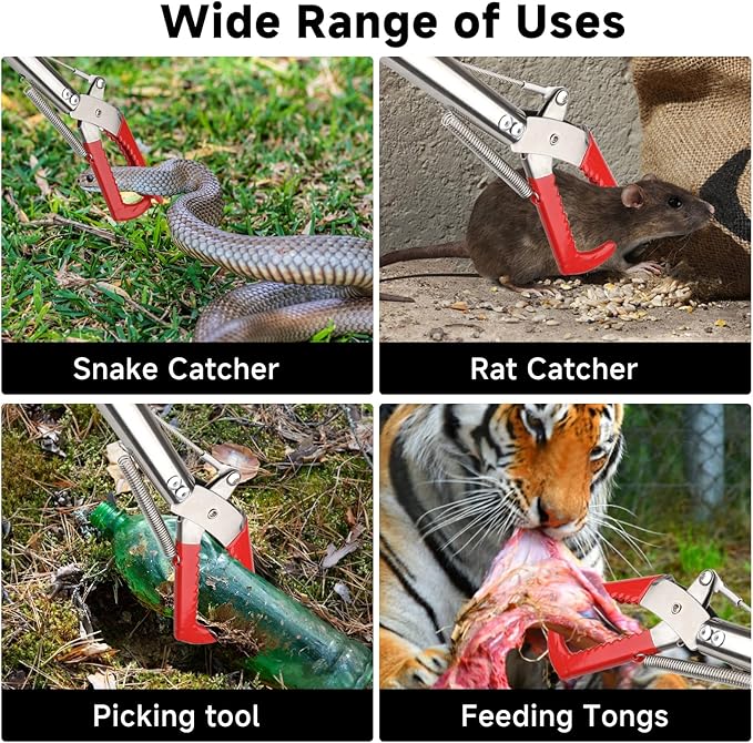 50in Snake Grabber, Snake Tongs Grabber Collapsible, Professional Reptile Snake Catcher Wide Jaw Handling Tool, Stainless Steel Snake Hook Long Reach Grabbers for Camping, Garden and Emergency Use