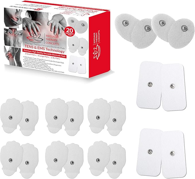 TENS Unit Pads - Premium Quality Snap Replacement Electrodes for TENS and EMS Electrotherapy - Self Adhesive Reusable Patches up to 30 Times (20 Pads) Combo (S, L, XL)