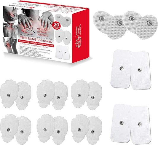 TENS Unit Pads - Premium Quality Snap Replacement Electrodes for TENS and EMS Electrotherapy - Self Adhesive Reusable Patches up to 30 Times (20 Pads) Combo (S, L, XL)