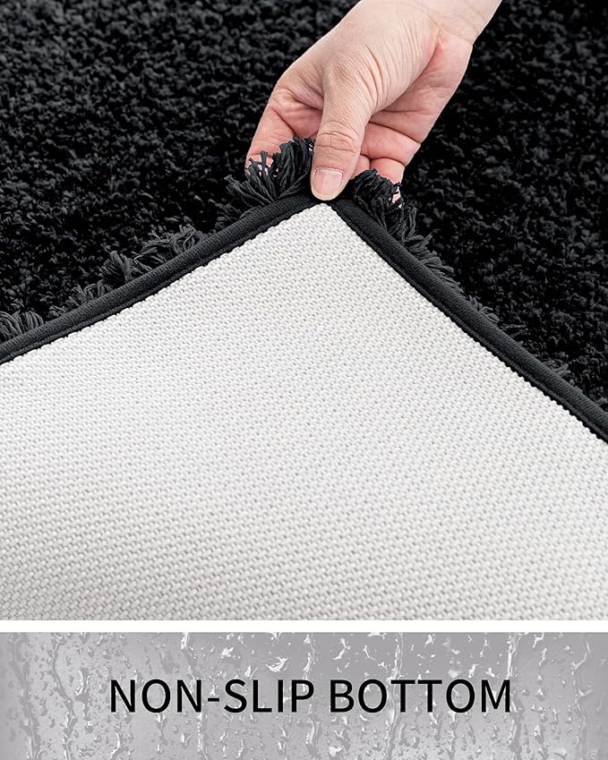 Bathroom Rugs Non Slip Washable 32x20, Ultra Thick Soft Microfiber Absorbent Bath Mats, High Density Foam Latex Non Slip Backing Bath Rugs, Fluffy Floor Carpet for Tub&Shower, Black