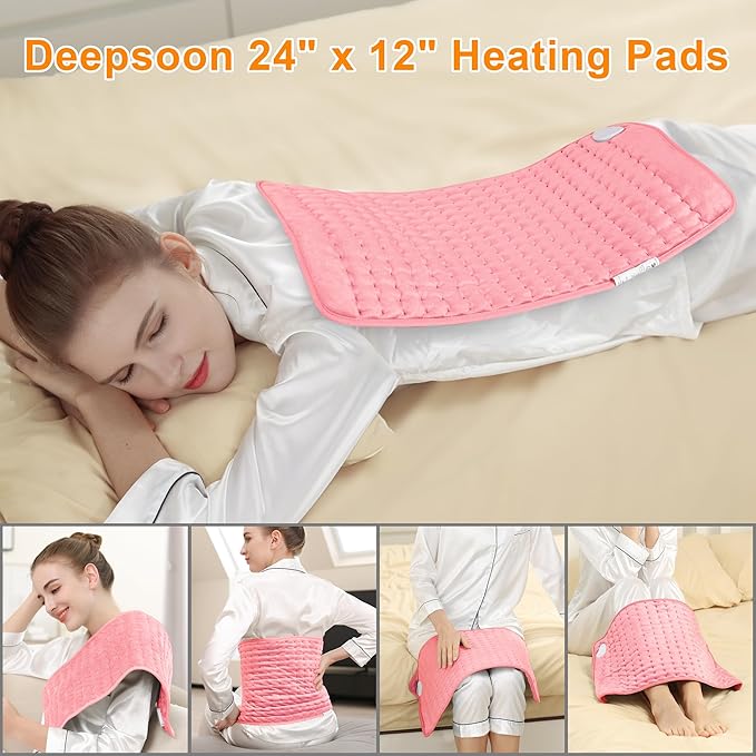 Deepsoon Heating Pad,Electric Heating Pads for Back,Neck,Moist Heating Pad for Abdomen Shoulder Knee Legs,Dry/Moist Heat&Auto Shut Off,Mother's Day Birthday for Men and Women,BabyPink,24x12 Inch