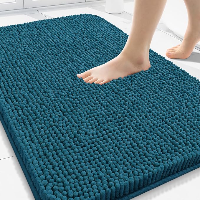Arotive Bathroom Rugs 34x21, Extra Soft Absorbent Shaggy Chenille Bath Rugs, Machine Washable Rubber Backing Non-Slip Bath Mats for Bathroom Floor Tub and Shower, Home Decor Accessories,Peacock Blue