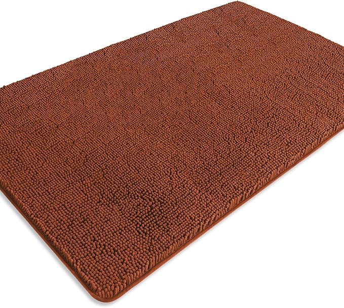 Bathroom Rugs 36 x 60 Inch – Extra Large Bath Mat | Absorbent and Washable Thick Chenille Bath Rugs Non-Slip Runner Rug for Bathroom, Shower, Tub(Rust)