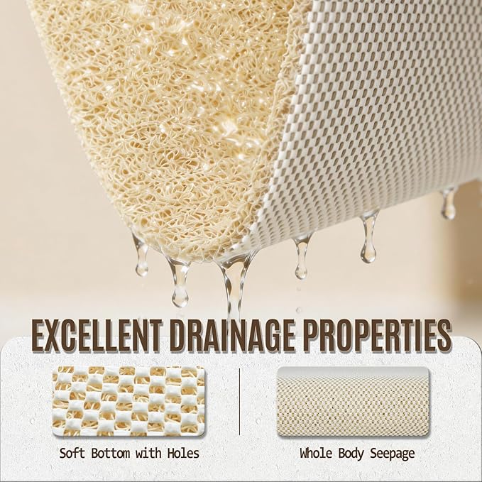 Joyhalo Shower Mat Bathtub Mat Non Slip, Bathmats Non Slip, Quick Drying Foot Scrubber Loofah Mats for Shower, Tub, Bathroom, Home, 24x24inch, Beige