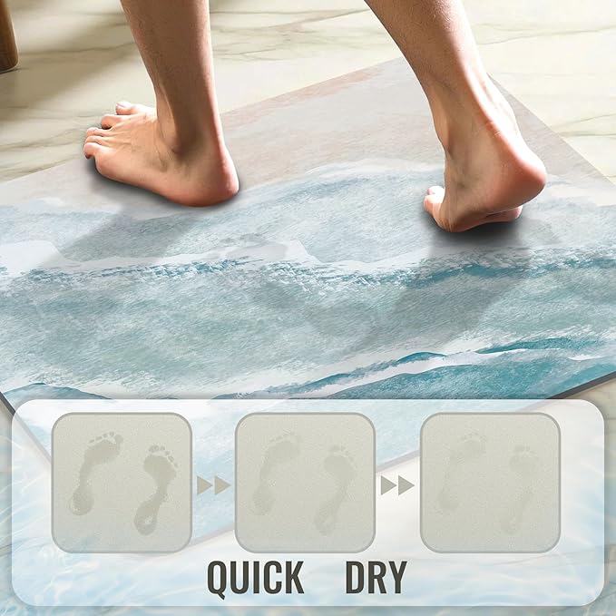 Quick Dry Bath Mat for Bathroom,Super Absorbent Beach Welcome Bath Rug Non-Slip Rubber Backing,Machine Washable Bathroom Floor Mat for Shower, Tub, Sink Area Coastal Beach 30x20
