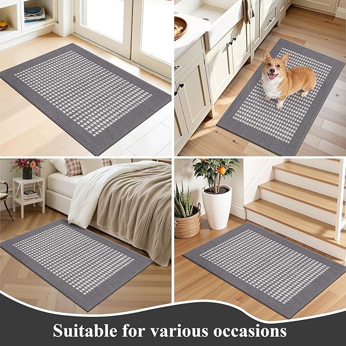 Ileading Indoor Door Mat 24" X 36" Absorbent Dog Muddy Paws Mat Low-Profile Entrance Small Runner Rug with Non-Slip Rubber Backing Machine Washable Inside Welcome Mat for Entryway,Kitchen(Grey)