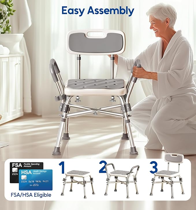 Bluelog Shower Chair with Arms and Back, 550lbs Heavy Duty, Height Adjustable, Bathtub Shower Seat Bench Stool for Inside Shower for Elderly & Disabled, Rectangular