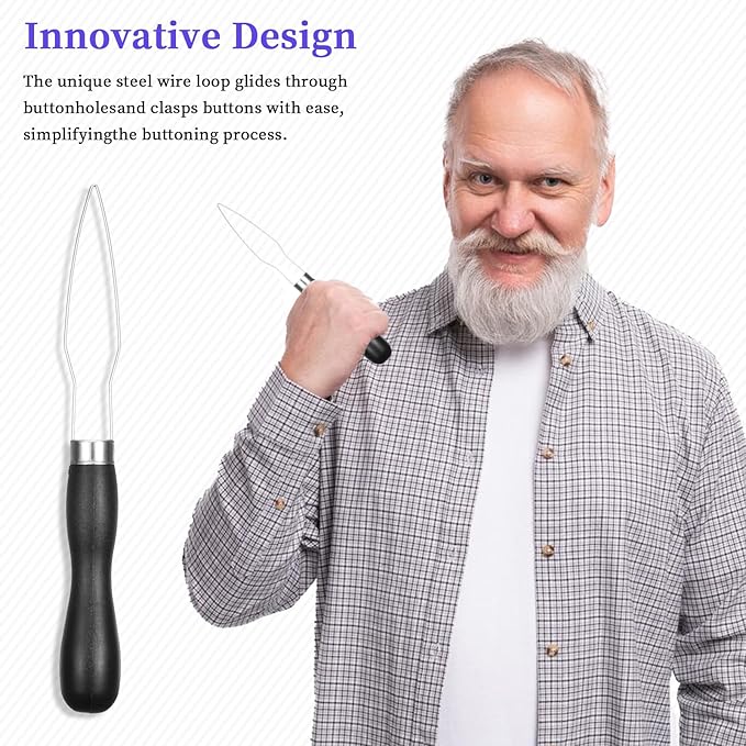 3pcs Button Hook Assist Device with Easy-Grip Handle for Shirts Coats Dresses Button Helper Tool for Elderly Wedding Dress Buttons Hook Tool Buttons Aids for Seniors Arthritis Limited Dexterity
