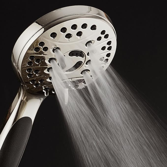 for California - High Pressure 6-setting Luxury Handheld Shower Head, 6 Ft Stainless Steel Hose, Anti Clog Jets, Anti Slip Grip, Top US Brand, Extra Wall Bracket - Brushed Nickel Finish