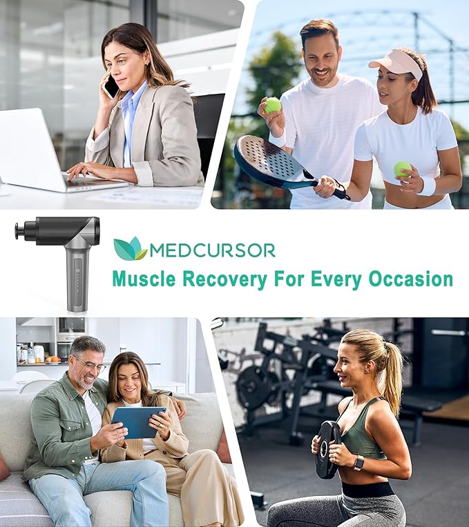 Medcursor Massage Gun - High Intensity Brushless Motor, Handheld Percussion Deep Tissue Massager with 6 Massage Heads for Sore Muscle and Stiffness, Valentines Day Gifts (Gray)
