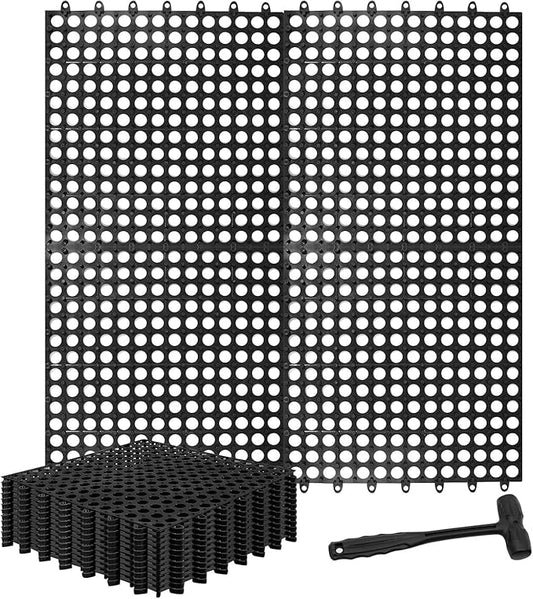 15 Pack Garage Floor Tiles, 12x12 Inch Interlocking Drainage Tiles Non-Slip Deck Tile with Holes for Bathroom, Pool Deck, Gym, Garage, Kitchen & Wet Areas, Easy Splicing Anti-Fatigue Mat, Black