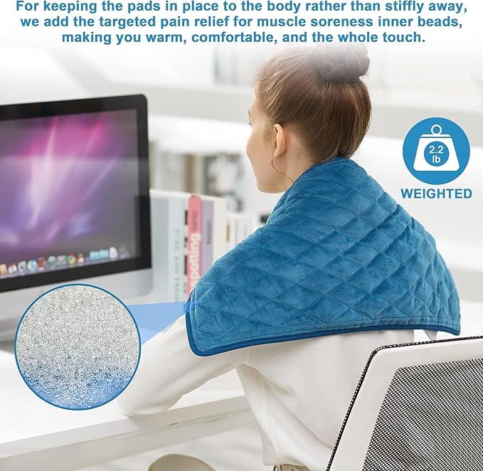 Deepsoon Heating Pad,Electric Heating Pads for Back,Neck,Moist Heating Pad for Abdomen Shoulder Knee Legs,Dry/Moist Heat&Auto Shut Off,Mother's Day Birthday for Men and Women,Weighted Blue,24x12 Inch