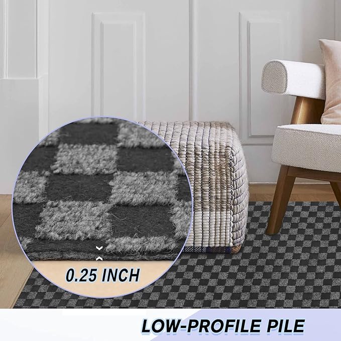 Custom Size Backed Non-Slip Area Rugs Runner, Easy Clean, Waterproof Runner Rugs for Hallway Entryway, Kitchen, Laundry, 4FT x 15FT, Gray Checkered