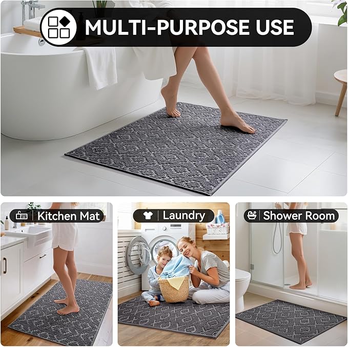 YDKGL Bathroom Rugs Non Slip, Super Absorbent Quick Dry Bath Mat, Rubber Backing Ultra Thin Bathroom Mats Fit Under Door Bathroom Floor Bathtub Shower