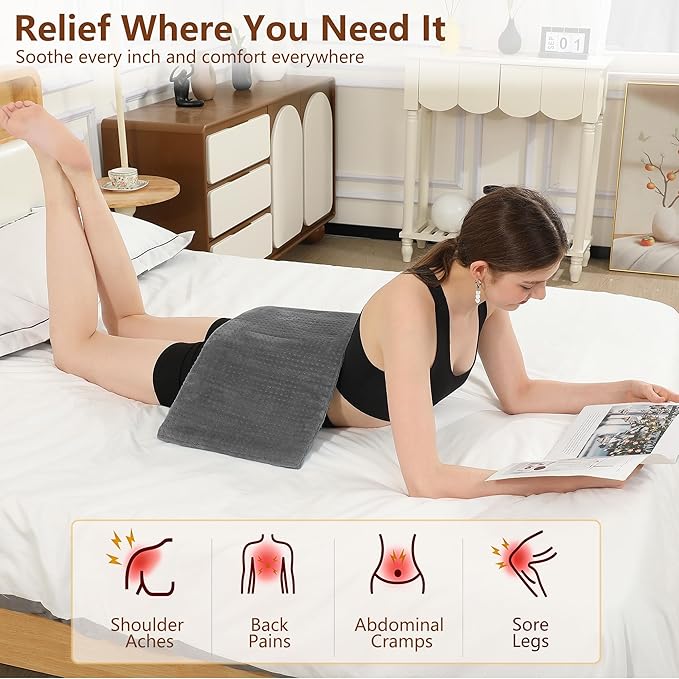 ESTINGO Electric Heating Pad HSA Eligible, Heated Pad for Back Neck Shoulder Pain Relif, Heating Pad for Period Cramps with 2H Auto Shut Off and 4 Heating Levels, 12"x24" Dark Grey
