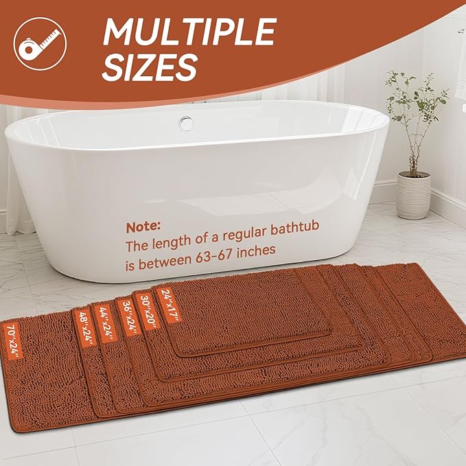 Bcoimo 36x24 Chenille Bath Mat – Non-Slip with Backing Bath Rug Ultra-Absorbent and Machine Washable Bathroom Mat Quick-Dry Design. Ideal for Bathroom Shower and Tub Areas