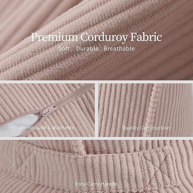 Pat. Pend. Corduroy Back Support Pillow for Sitting, Ideal for Expecting Moms, Low Back Cushion for Bed Sitting, Reading & Relaxing, Ergonomic Triangle Backrest, Washable Cover, Pink