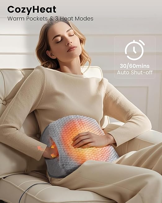 COMFIER Heating Pad with Massager for Back Pain,Extra Large Size Heating Pads for Cramps,Auto Shut Off, Corded Heated Waist Belt with 3 Vibration Modes, Mothers Day Gift, Grey