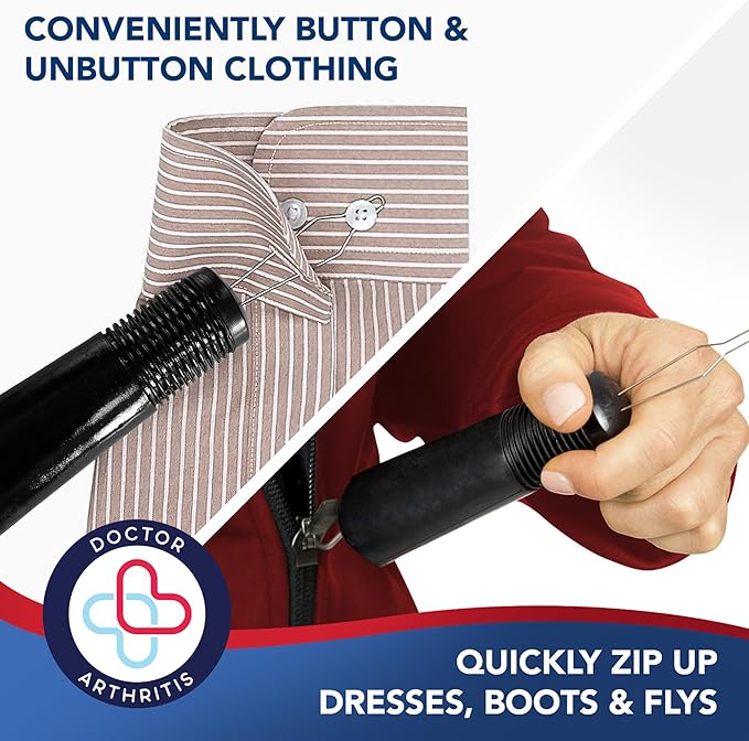 Button Hook & Zipper Pull, Assist, Helper Device, Dress Clothes Tool, Button Shirts Aid, One Hand, Disability, Handicapped and Seniors by Dr. Arthritis (Single)