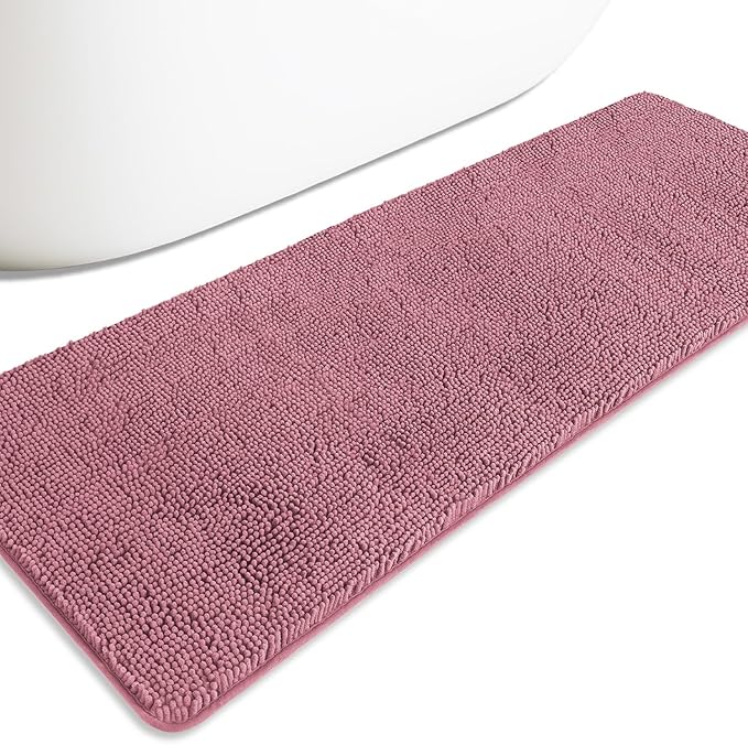 Bathroom Runner Rug 24 x 72 Non Slip – Extra Long Bath Mat | Absorbent and Washable Thick Chenille Runner Rug for Bathroom, Shower, Tub, Sink(Dusty Rose)