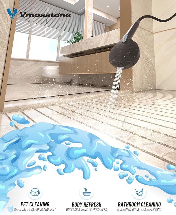 Filtered Handheld Shower Head for Hard Water, High Pressure Showerhead with 7 Spray Modes, Power Jet & Pause, Detachable & Adjustable for Healthier Skin & Hair - Oil Rubbed Bronze (VMASSTONE HM-003)