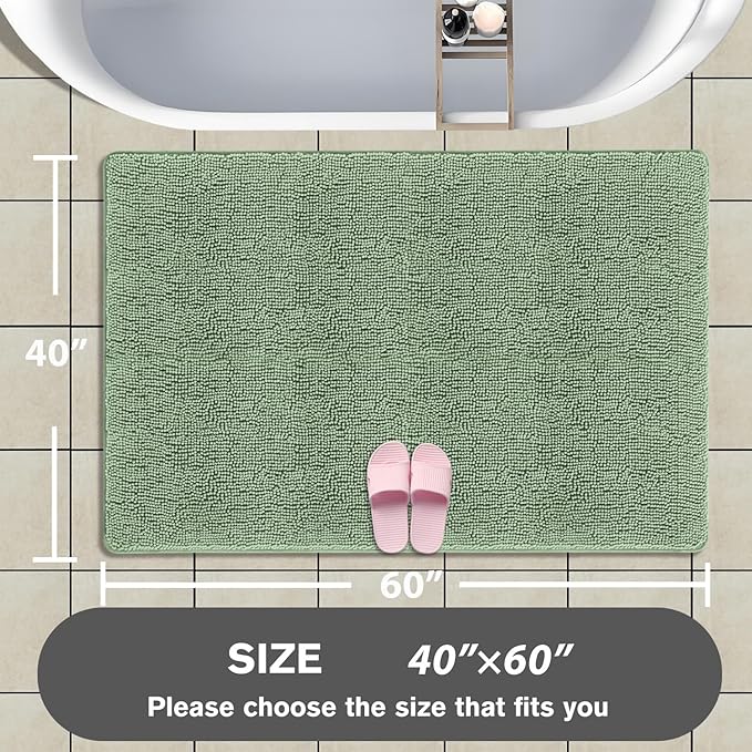 Bathroom Rugs 40 x 60 Inch – Extra Large Bath Mat | Absorbent and Washable Thick Chenille Bath Rugs Non-Slip Runner Rug for Bathroom, Shower, Tub(Sea Foam)