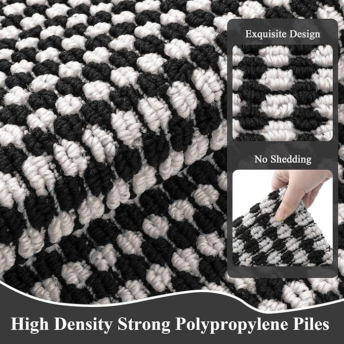 Ileading Runner Rug for Hallways 2.6'x12' Heavy-Duty Durable Entryway Floor Mat with Non Slip Rubber Backing Low-Pile High Traffic Carpet Machine Washable Accent Rug for Kitchen Helloween(Black&White)
