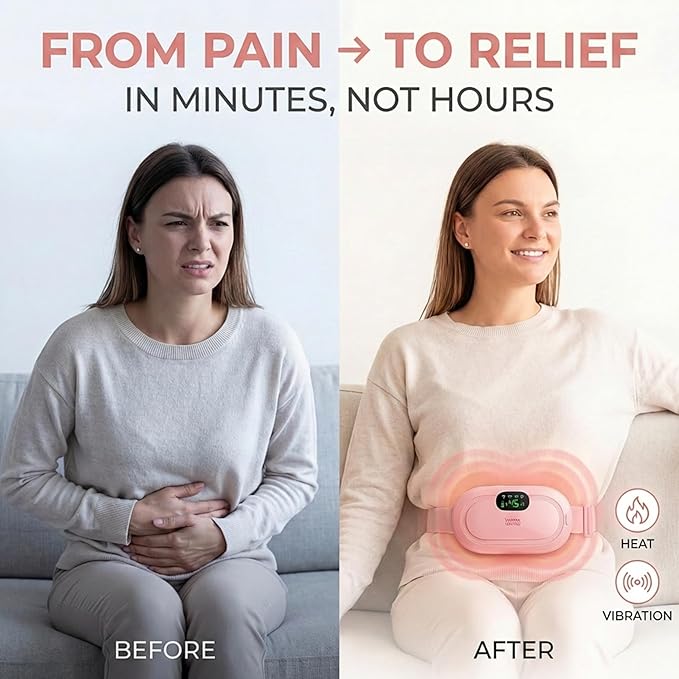 Heating Pad for Period Cramps – FSA-HSA Eligible – Cordless Portable Electric Wearable Heating Belt with Massage – USB Rechargeable Heat Wrap for Menstrual Pain Relief, Back, Abdomen, PMS