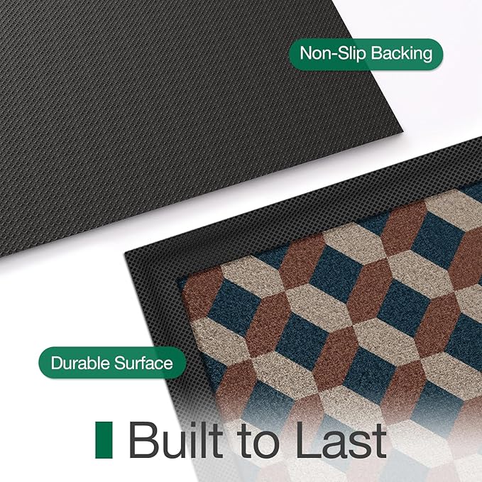 LUMI Front Door Mat 24x36, Low-Profile Non-Slip Welcome Mat for Indoor Outdoor, Stain & Fade Resistant Geometric Door Mat for Entryway Patio Porch, Geo-Navy