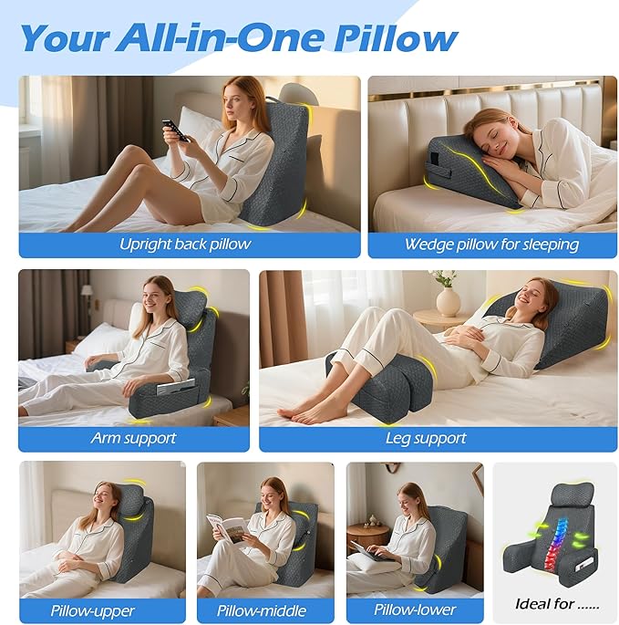 Lofty Aim Reading Pillow for Bed: Comfy Memory Foam Rest Back Pillow for Sitting in Bed Adult, Backrest Chair Pillow with Arms for Sitting Up, Watching TV, Reading, Gaming - Grey