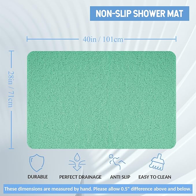 Hargiis Non-Slip Bathtub Mat, Anti Slip Shower Mat, Fast Drying Bathtub Mats, Foot Scrubber Mat, Anti Slip Mat for Tub, Floor, Bathroom, Kitchen, Home, Hotel (Light Green 40"×28")