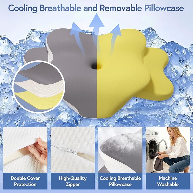 Sleep Apnea Pillow, Ergonomic Cervical Neck Pillow for Neck Pain Relief, Dual-Height Adjustable Contour Memory Foam Pillow for Sleep, Cooling Pillow for Side, Back
