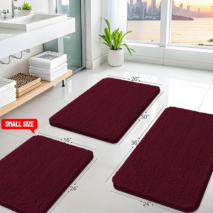 Arotive Bathroom Rugs 59x20, Extra Soft Absorbent Shaggy Chenille Bath Rugs, Machine Washable Rubber Backing Non-Slip Bath Mats for Bathroom Floor Tub and Shower, Home Decor Accessories,Burgundy