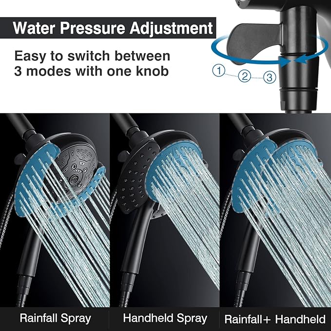 INAVAMZ Shower Heads with Handheld Spray Combo: 7.2" Rain Shower Head & Handheld Shower Head 2-IN-1 Shower Head with 60" Hose (BLACK), Shower Trim Systems