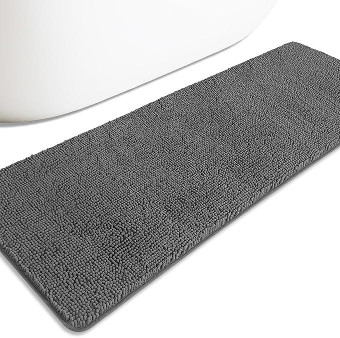 Bathroom Runner Rug 24 x 72 Non Slip – Extra Long Bath Mat | Absorbent and Washable Thick Chenille Runner Rug for Bathroom, Shower, Tub, Sink(Gray)