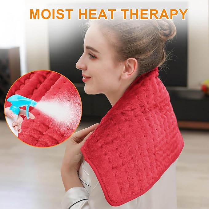 Deepsoon Heating Pad,Electric Heating Pads for Back,Neck,Moist Heating Pad for Abdomen Shoulder Knee Legs,Dry/Moist Heat&Auto Shut Off,Mother's Day Birthday for Men and Women,Red,24x12 Inch