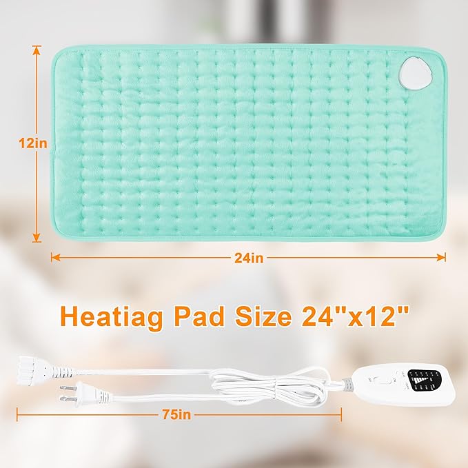 Deepsoon Heating Pad,Electric Heating Pads for Back,Neck,Moist Heating Pad for Abdomen Shoulder Knee Legs,Dry/Moist Heat&Auto Shut Off,Mother's Day Birthday for Men and Women,Light Green,24x12 Inch