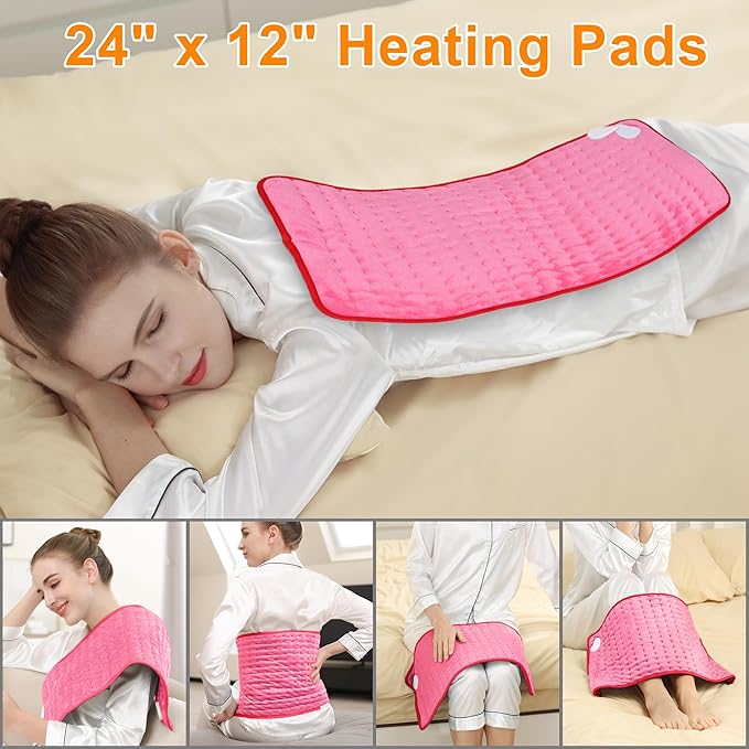 Deepsoon Heating Pad,Electric Heating Pads for Back,Neck,Moist Heating Pad for Abdomen Shoulder Knee Legs,Dry/Moist Heat&Auto Shut Off,Mother's Day Birthday for Men and Women,Fuchsia,24x12 Inch