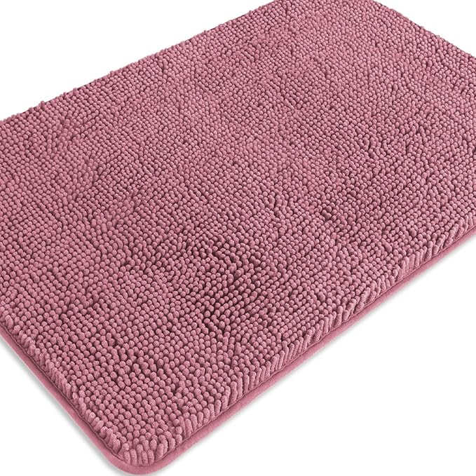 Dusty Rose Bathroom Rugs – Absorbent and Washable Bath Mat, Non-Slip, Thick Soft Chenille Bath Rugs for Bathroom Floor, Shower, Sink - 24" x 36"